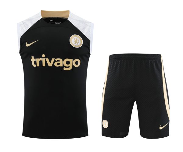 Chelsea black white and gold sleeveless kit